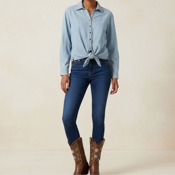 Vintage Denim Button Front Tie Top - Picture 1 of 9